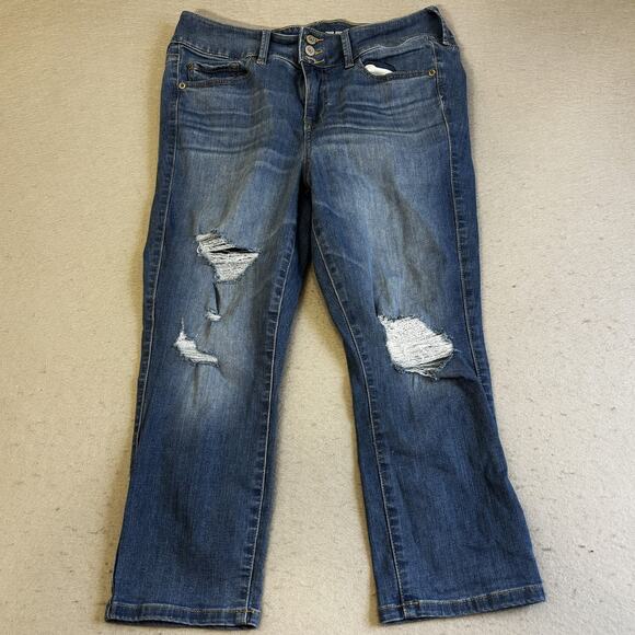 Torrid Buttonfly Jeans Womens 12 Blue Crop Jeggings Denim Distressed Super Soft - Picture 1 of 8